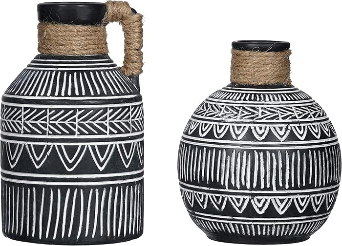 TERESA'S COLLECTIONS Black Vase Set,Boho Vases for Mantel,Terracotta Ceramic Vases for Pampas Gra... | Amazon (US)