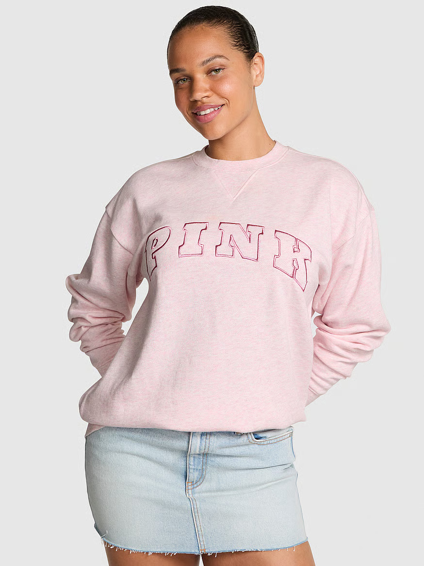 Buy Ivy Fleece Oversized Crew Sweatshirt, Heathered Pink Petal Woven Shine - Order Hoodies & Swea... | Victoria's Secret (US / CA )