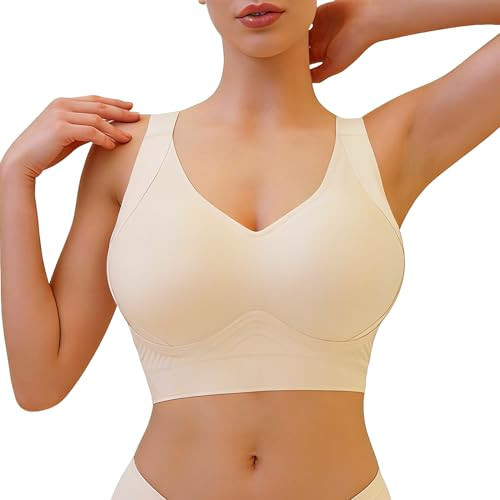 Soft Intention Wireless Jelly Bra Plus Size Back Fat Smoothing T-Shirt Bra Full Coverage Seamless Corsets Bra for Women Beige | Amazon (US)