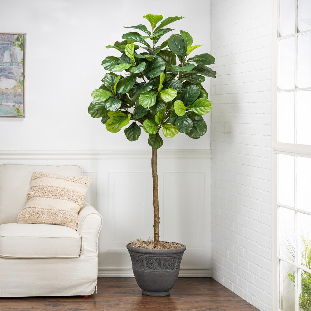 THE GERSON COMPANY 6-Foot Tall Real Touch Ultra-Realistic Fiddle Leaf Fig Plant in Plastic Pot with  | The Home Depot