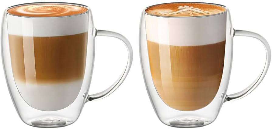 Vicloon Doppelwandige Kaffeegläser 350ml,2 Stück Latte Macchiato Gläser Set mit Griff,Doppelwa... | Amazon (DE)
