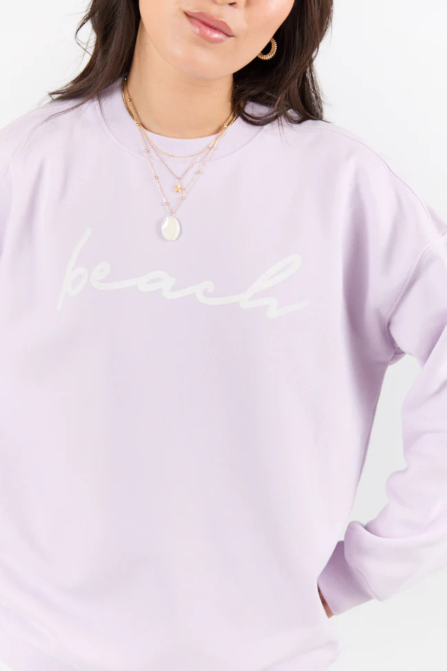 Beach Script Light Lilac Oversized Graphic Sweatshirt SALE | Pink Lily