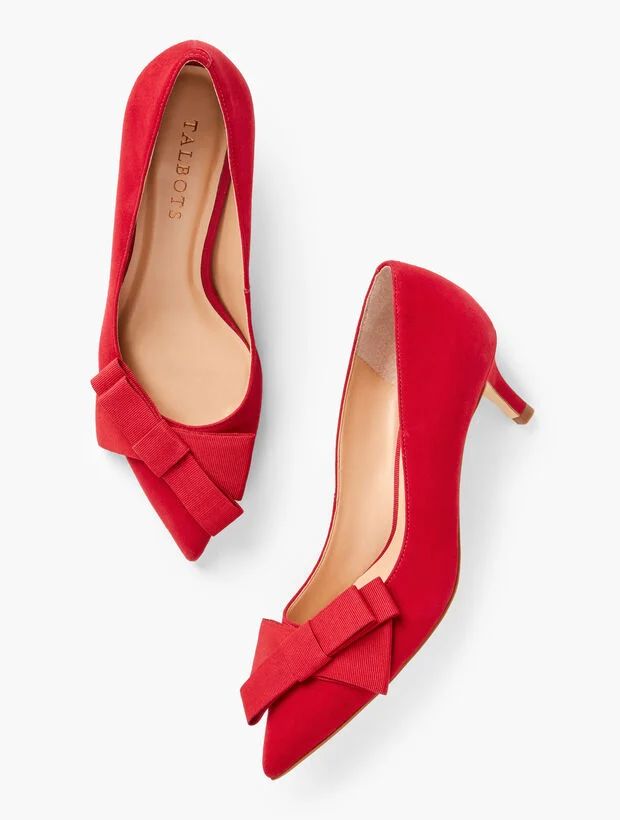 Erica Bow Suede Kitten Heel Pump | Talbots