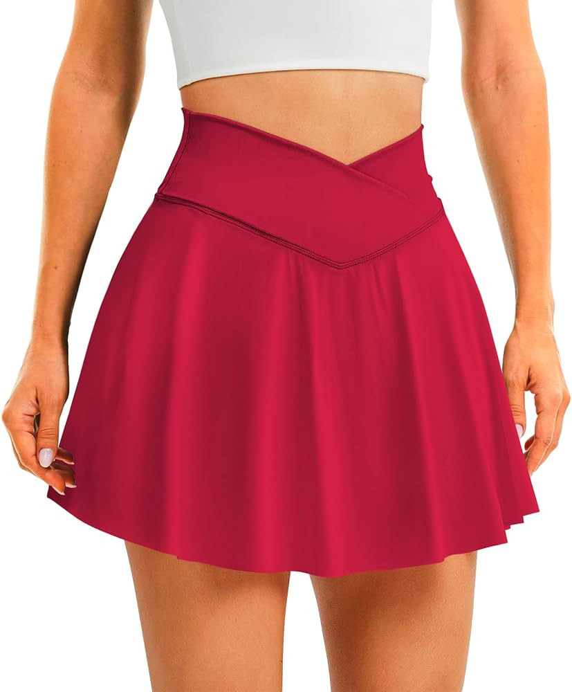DLOODA Womens Tennis Skirt with Pockets Shorts Crossover High Waisted Athletic Skorts Skirts for ... | Amazon (US)