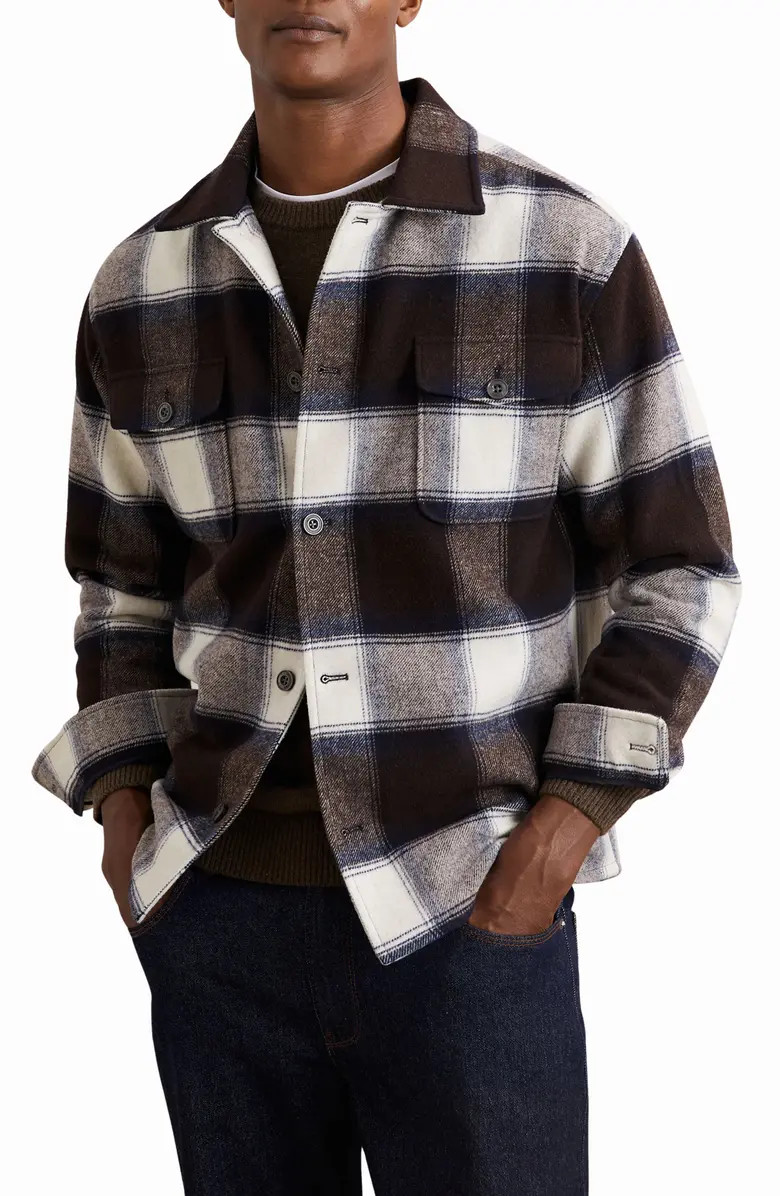 Reiss McFadden Check Wool Blend Flannel Overshirt | Nordstrom | Nordstrom