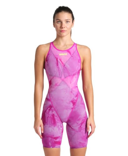 ARENA Powerskin Carbon Glide Kneeskin Open Back Women's Racing Swimsuit Limited Edition Full Body Short Leg One Piece Athletic Tech Suit, Ciclamyn Pink, US Size 30 | Amazon (US)
