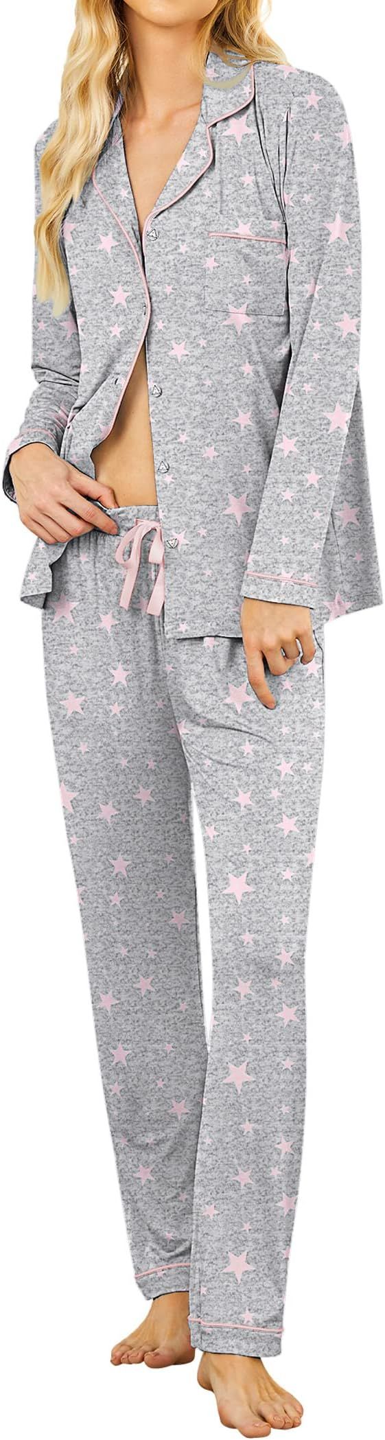 Ekouaer Pajamas Women's Long Sleeve Sleepwear Soft Button Down Loungewear Pjs Set Nightwear XS-XX... | Amazon (US)