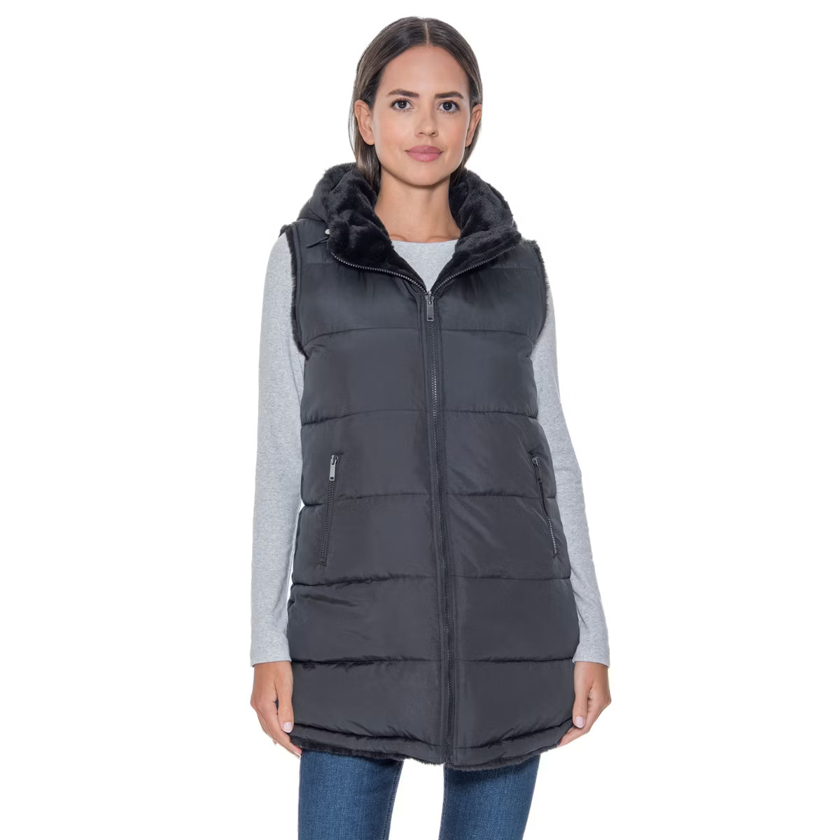 Women's 3/4 Reversible Puffer Vest - S.E.B. By Sebby | Target