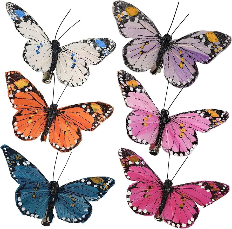Cartanfill-Feather Butterfly Decorations Set of 12 Vibrant Multi Colored Craft Butterflies with C... | Amazon (US)