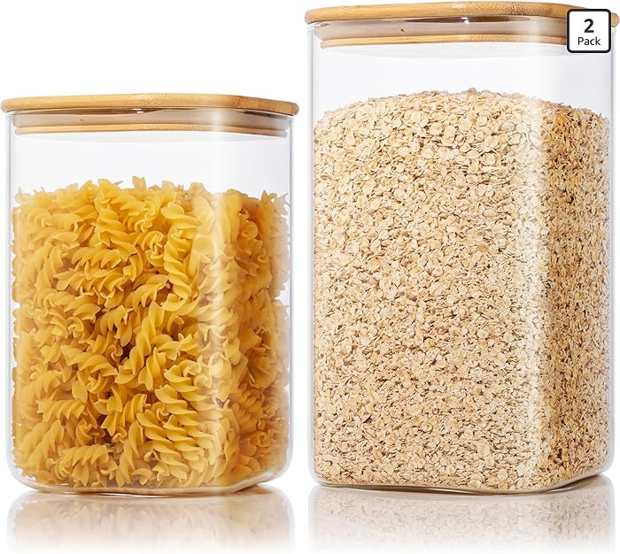Extra Large Square Glass Flour & Sugar Storage Containers with Airtight Lids, 168oz & 84oz - 2 Pa... | Amazon (US)