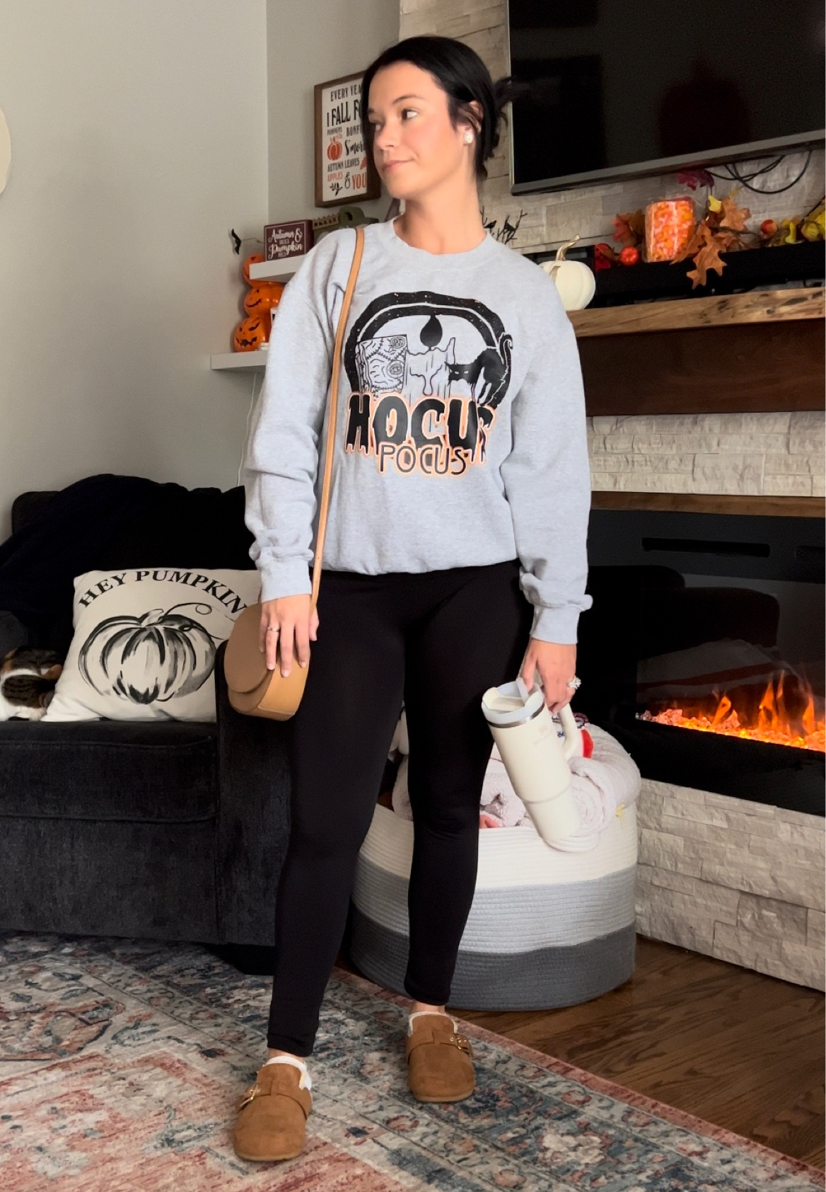 Fall outfit, football outfit, comfy outfit, bonfire outfit, sweater, leggings, slip on shoes, uggs dupe 

#LTKstyletip #LTKHalloween #LTKSeasonal