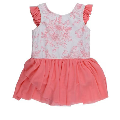 RuffleButts Girls Flutter Sleeve Leotard - Bubblegum Pink Butterfly Garden Toile, 18-24m | Target