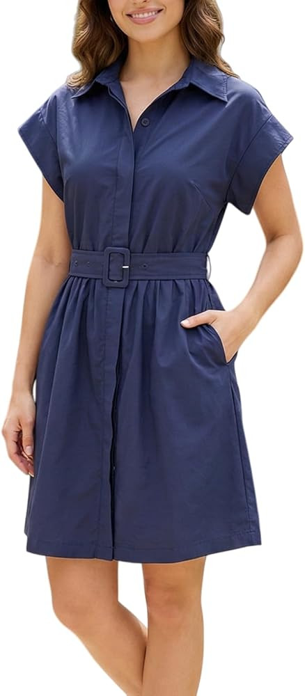 Women's Casual Short Sleeve Mini Button Down Dress with Pockets | Amazon (US)