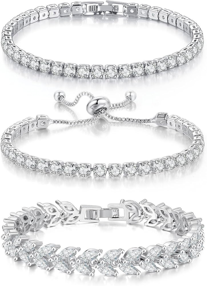 3 Pcs Tennis Bracelet Set 14K Gold Plated Marquise Cubic Zirconia CZ Diamond Dainty Adjustable Si... | Amazon (US)