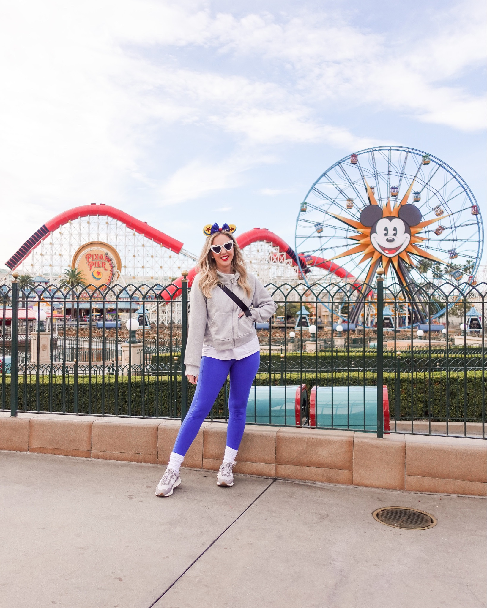 Disneyland outfit - Pixar inspired! Blue leggings, gray hoodie, Pixar ears, and sneakers

#LTKtravel #LTKunder50
