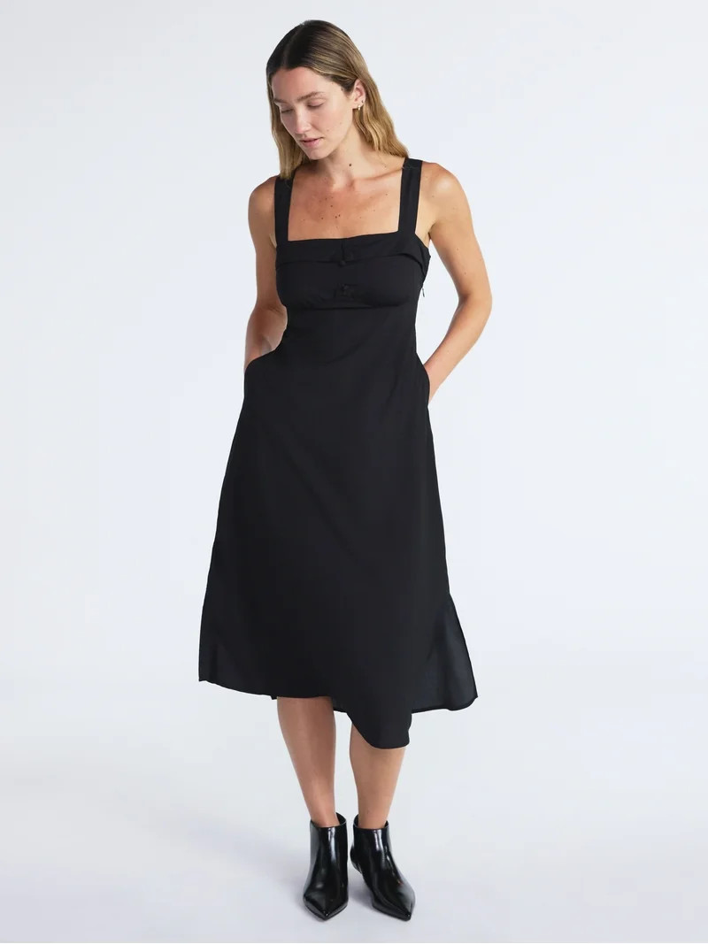 Scoop Women’s and Women’s Plus Foldover Square Neck Midi Dress, Sizes XS-4X | Walmart (US)