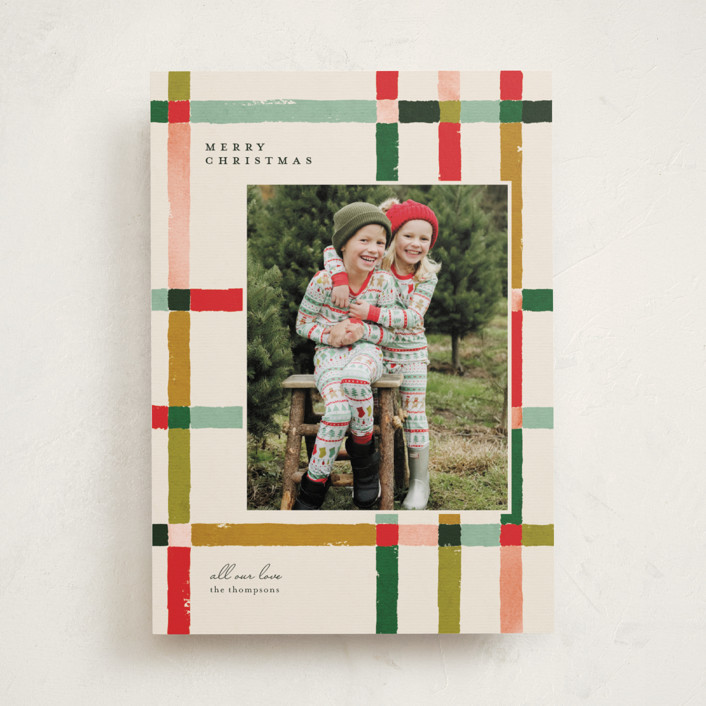 "Knitted Plaid" - Customizable Christmas Photo Cards in Red by Carrie ONeal. | Minted