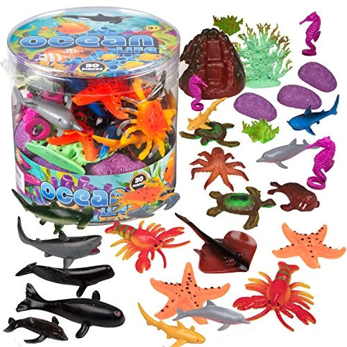 Ocean Sea Creature Action Figures - 30 Pieces, 18 Unique Sculpts- Giant Ocean Animal Toys Playset | Walmart (US)