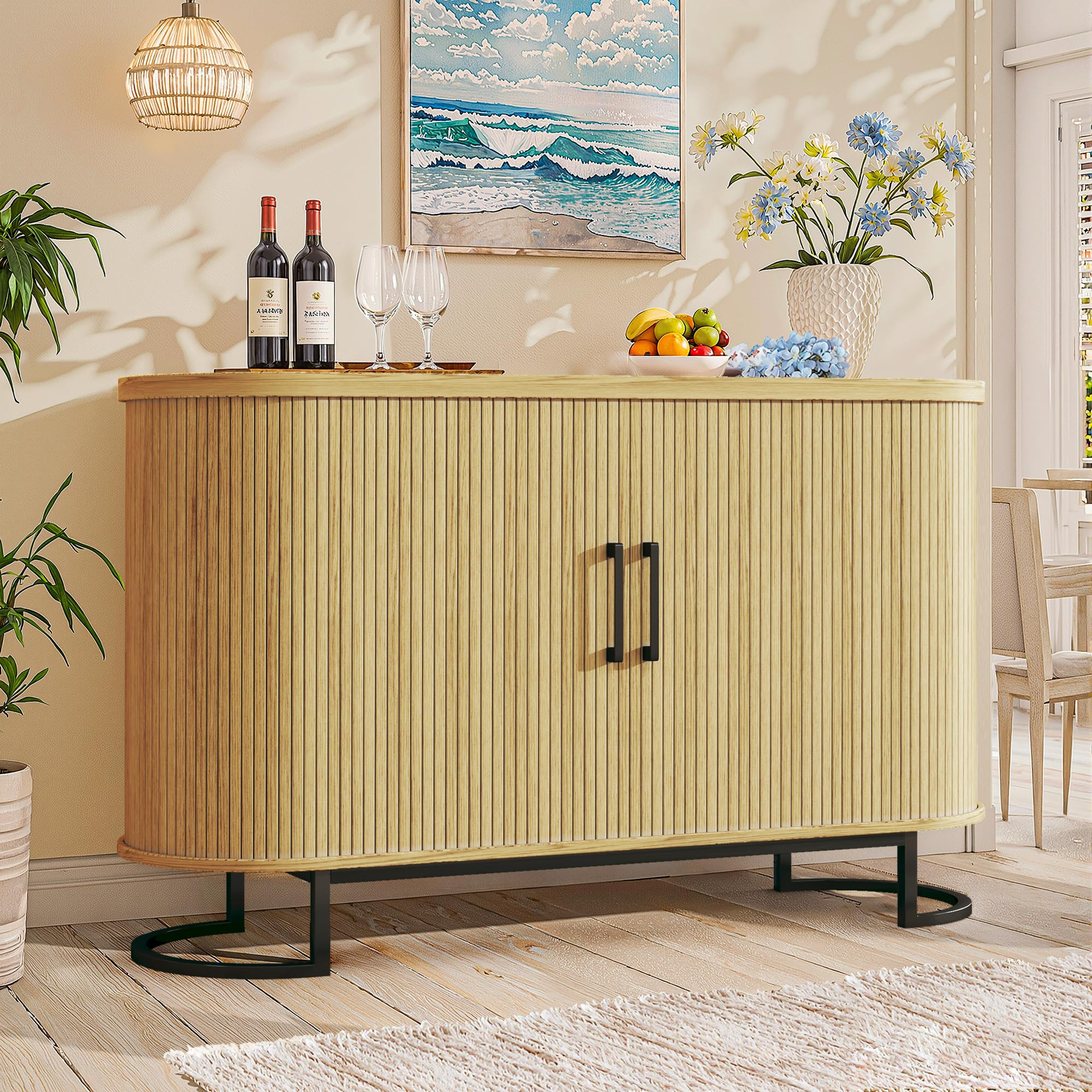 Sideboard Buffet Cabinet with Storage, 47" Fluted Tambour, Adjustable Shelves, Mid Century Modern... | Amazon (US)