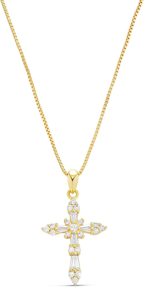 Milla 14K Gold Plated Cross Necklace for Women, Silver Cross Necklaces for Women, 18 inches Chain... | Amazon (US)