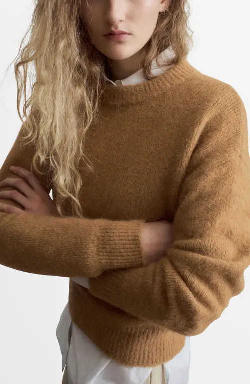 MANGO Crewneck Sweater in Medium Brown at Nordstrom, Size Small | Nordstrom