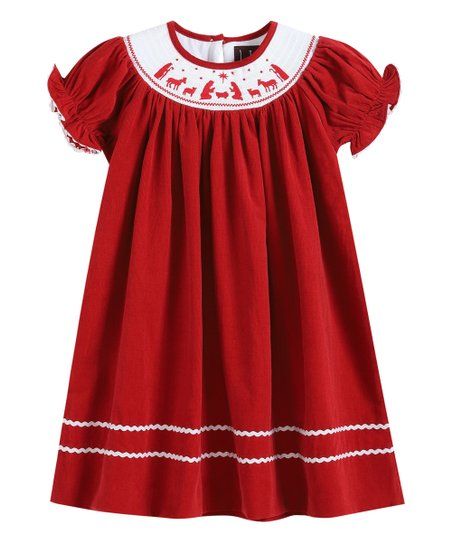 love this productRed Christmas Nativity Smocked Bishop Dress - Infant, Toddler & Girls | Zulily