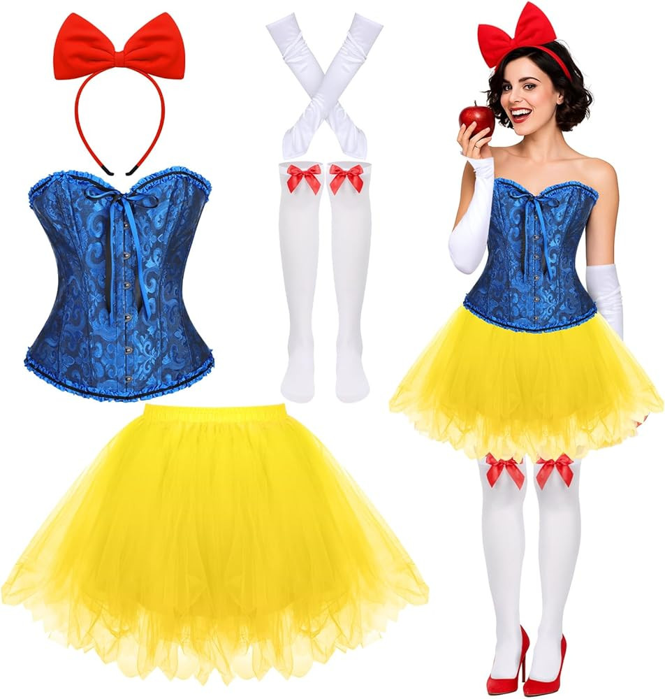 5 Pcs Halloween Snow Princess Costume for Women Bow Headband Yellow Skirt Tube Top Gloves Socks P... | Amazon (US)