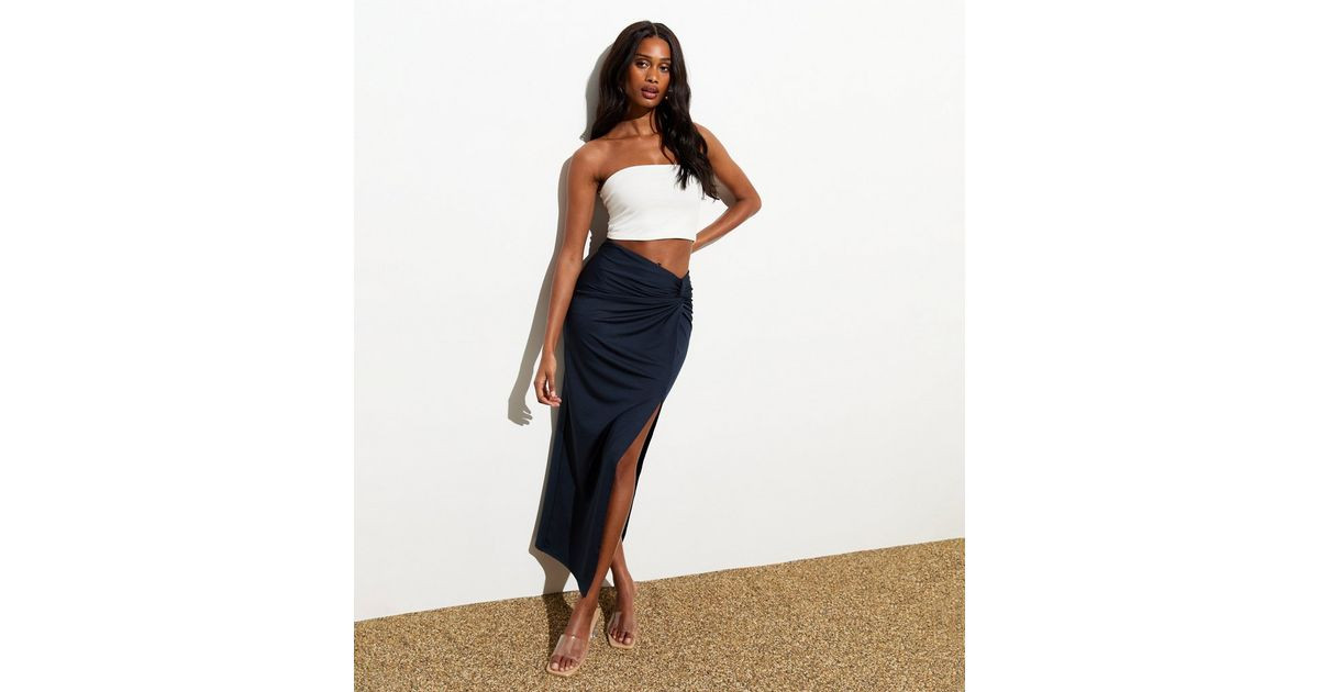 Navy Knot Side Maxi Skirt | New Look | New Look (UK)