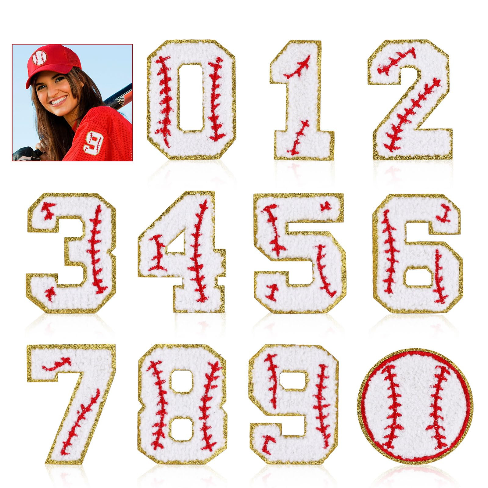 11pcs Number Iron On Patches, Baseball Style 0-9 Number Chenille Patches Baseball Embroidered Pat... | Amazon (US)