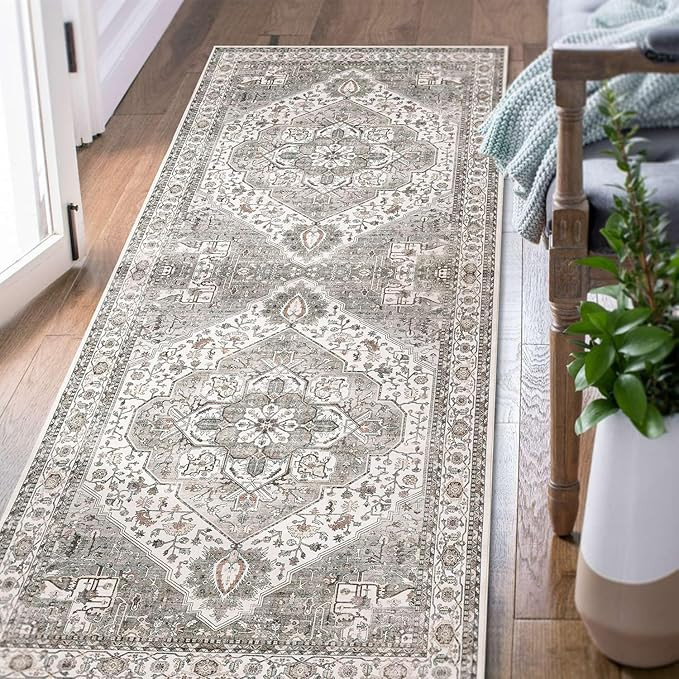 jinchan Runner Rug 2x6 Washable Hallway Rug Indoor Grey Taupe Vintage Kitchen Mat Ultra-Thin Ligh... | Amazon (US)