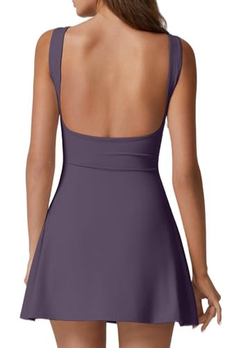 QINSEN Women's Prune Purple Athletic Dress - Sleeveless, Boat Neck, Built-in Shorts, A-line, Mini, Casual, Adult, Small | Amazon (US)