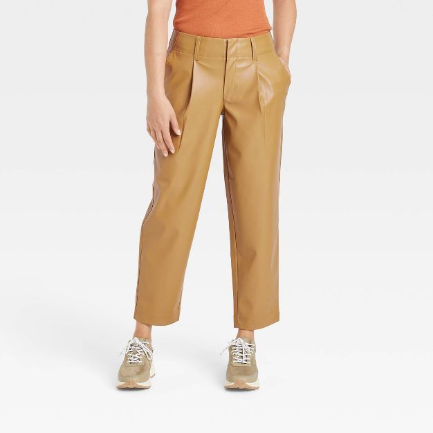 Women&#39;s High-Rise Faux Leather Tapered Ankle Pants - A New Day&#8482; Brown 10 | Target