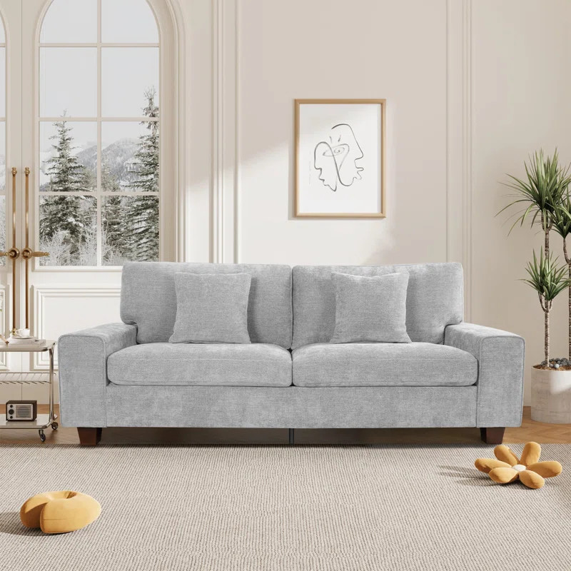Karlita 89'' Square Arm Sofa 3 Seater Modern Style Upholstered Couch With 2 Toss Pillows | Wayfair North America