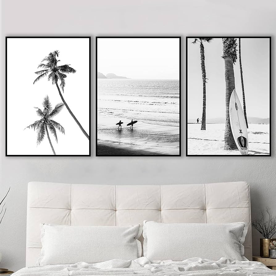 VLOLIFE Black and White Coastal Surfing Landscape Posters and Prints Sea Wave Surfboard Photograp... | Amazon (US)