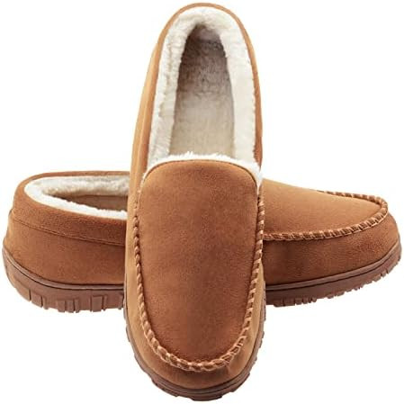 Lulex Moccasins for Men House Slippers Indoor Outdoor Plush Mens Bedroom Shoes with Hard Sole | Amazon (US)