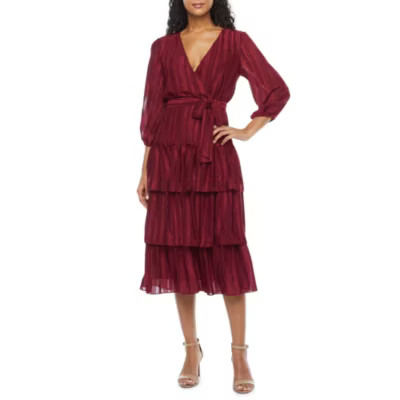 new!Melonie T 3/4 Sleeve Striped Fit + Flare Dress | JCPenney