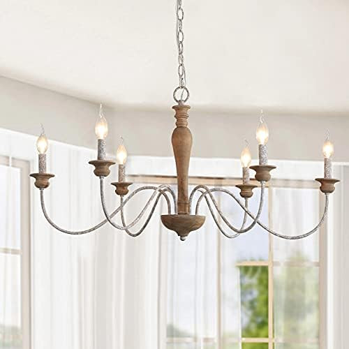 Large French Country Chandeliers 36 Inch ,6-Light Candle Handmade Wooden Farmhouse Chandelier,Distre | Amazon (US)