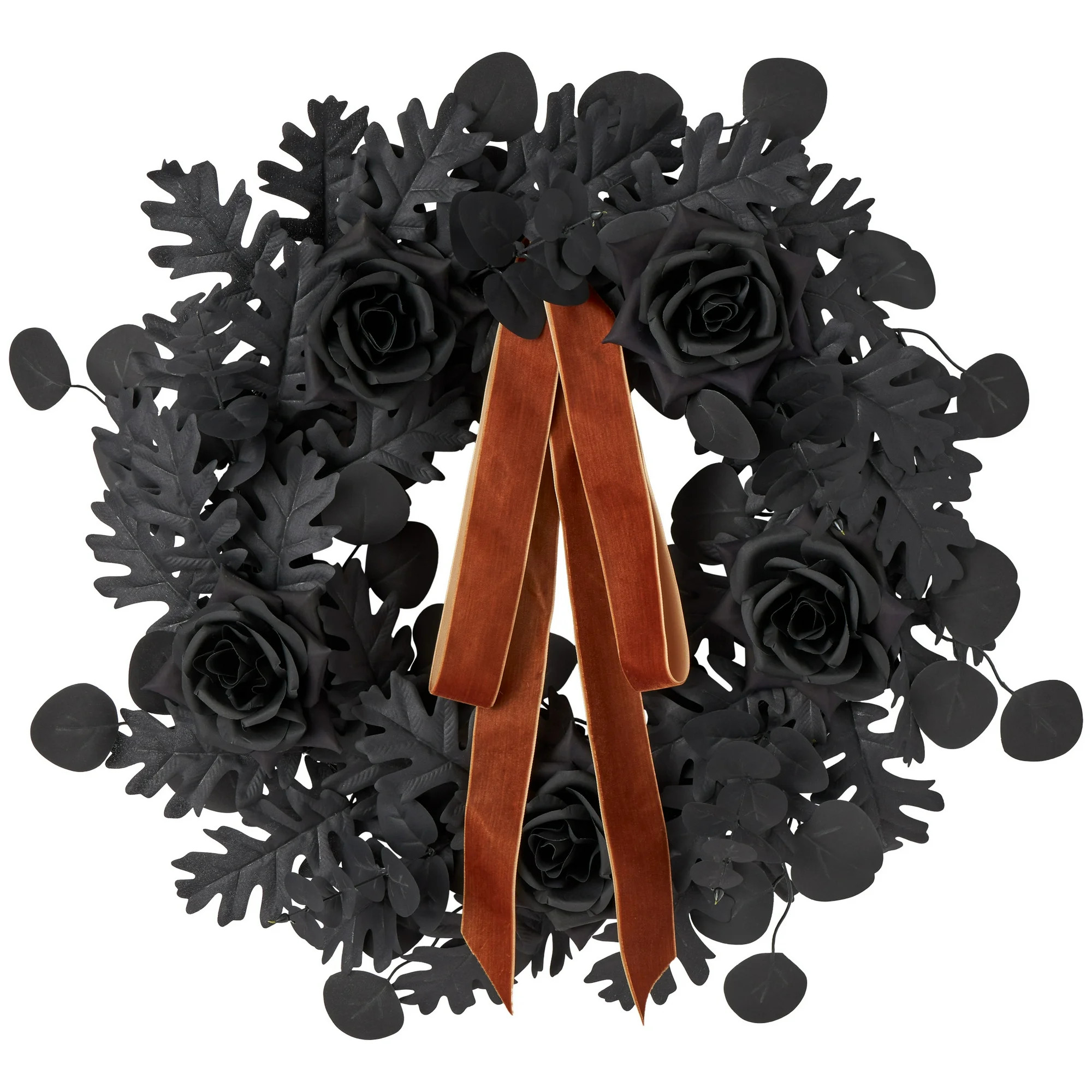 Oak Leaves and Roses Wreath, Black, 24", Halloween by Way To Celebrate | Walmart (US)