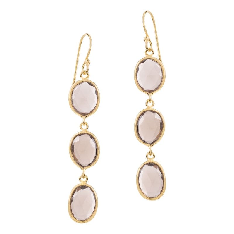 Sophia Triple Smoky Quartz Dangle Gold Earrings | Wolf and Badger (Global excl. US)