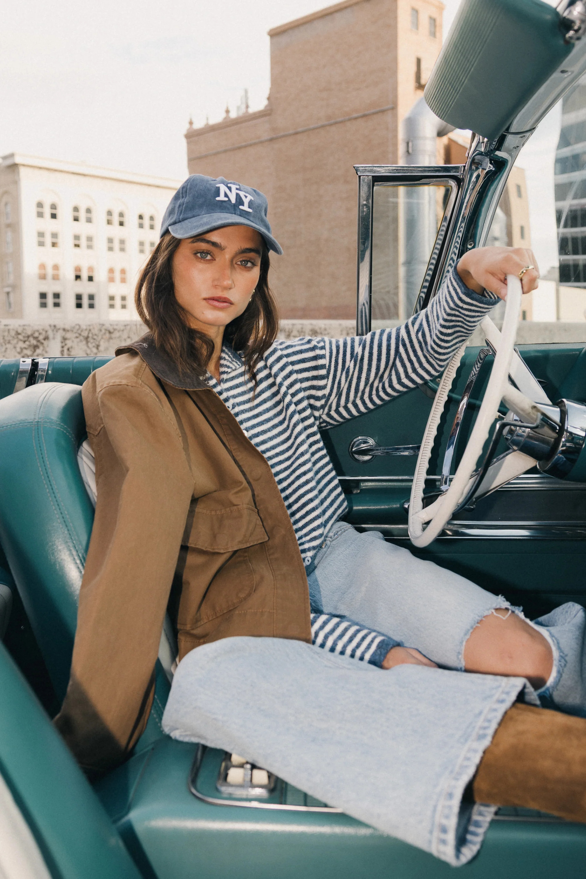 Miriam Striped Cardigan in Denim | Böhme US