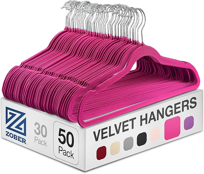 Zober Velvet Hangers 50 Pack - Heavy Duty Pink Hangers for Coats, Pants & Dress Clothes - Non Sli... | Amazon (US)