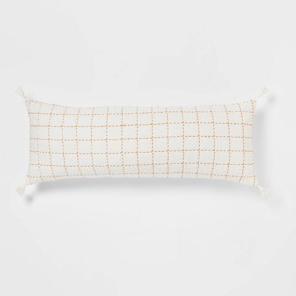 Oblong Oversized Texture Pick Stitch Plaid Decorative Throw Pillow Cream - Threshold&#8482; | Target