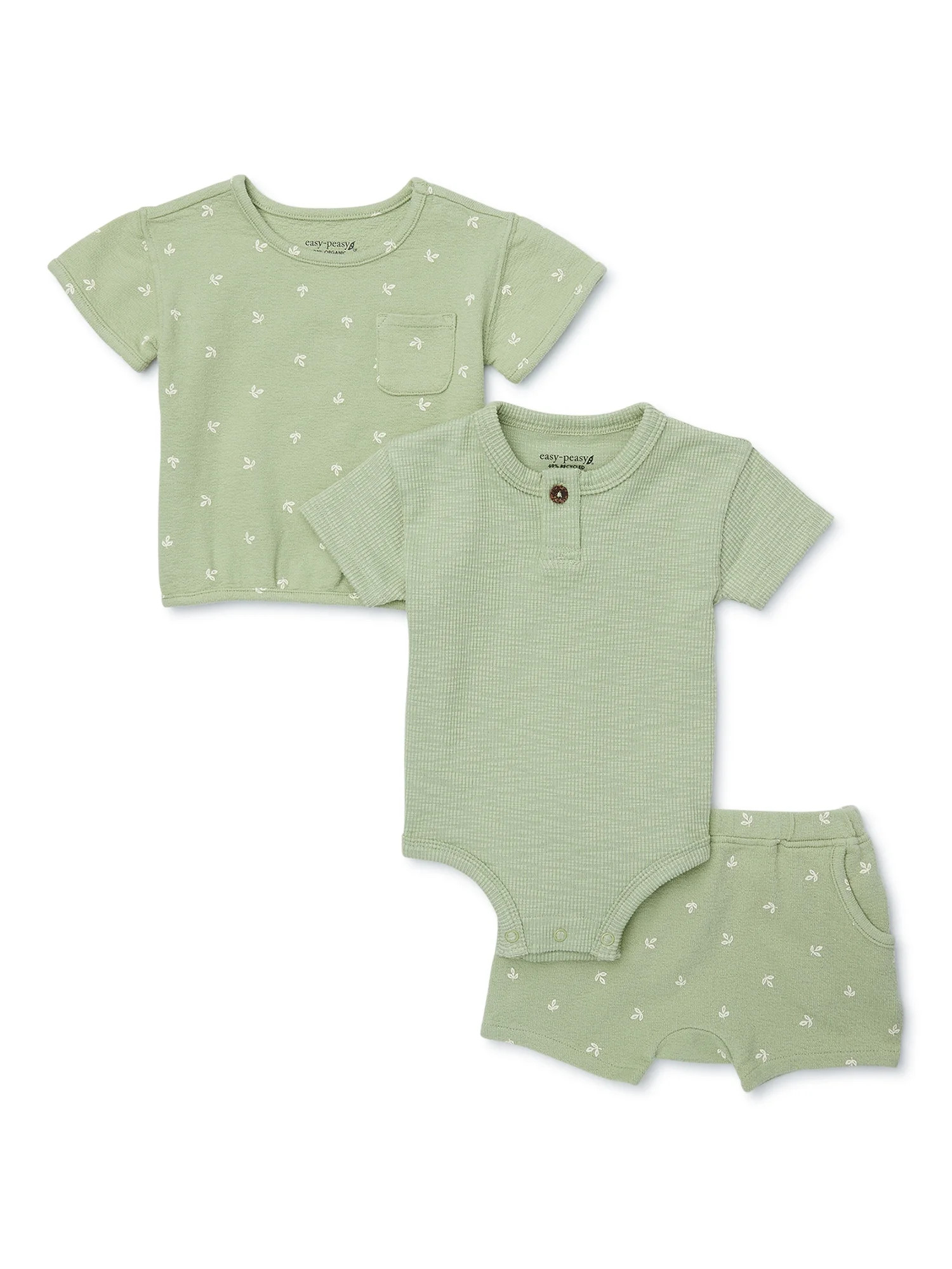 easy-peasy Baby Unisex Short Sleeve Tops and Short Outfit Set, 3-Piece, Sizes 0-24 Months | Walmart (US)