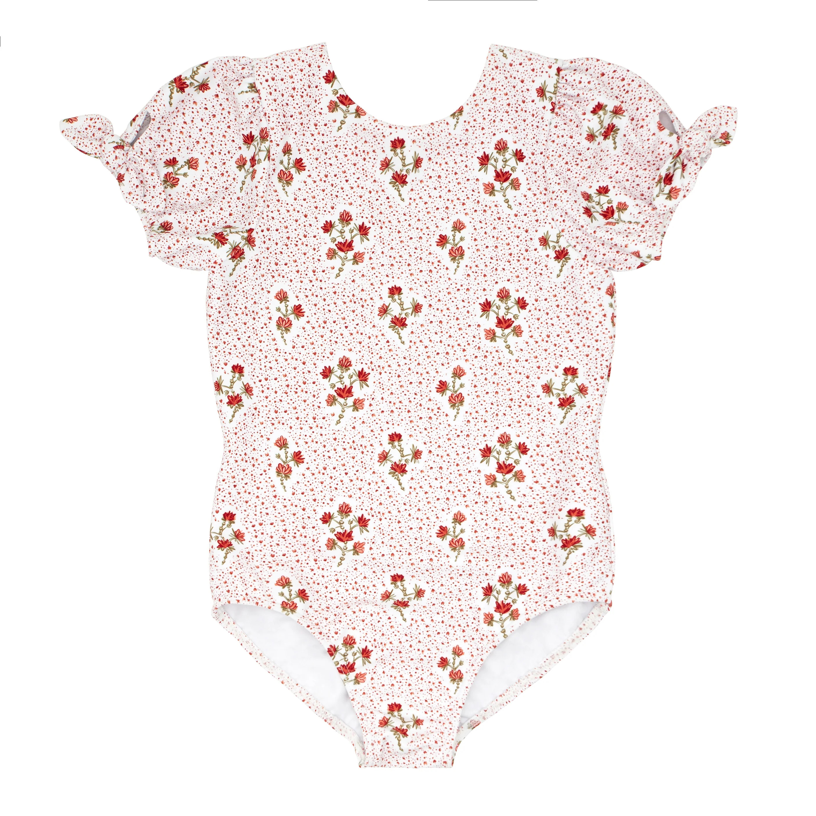 girls raspberry red puff sleeve one piece | minnow