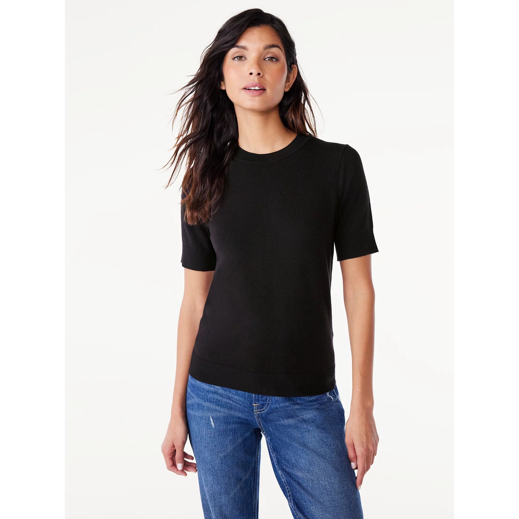 Free Assembly Women’s Crewneck Sweater with Short Sleeves, Lightweight, Sizes XS-XXL | Walmart (US)