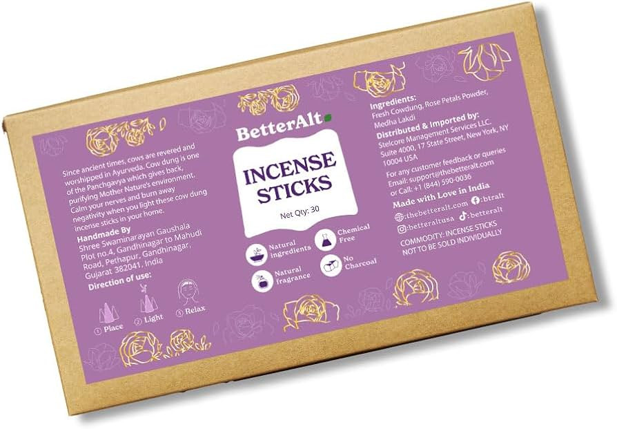 Better Alt Incense Sticks, Natural Rose Fragrance (30 Qty)| for Relaxation & Air Cleanising| 100%... | Amazon (US)