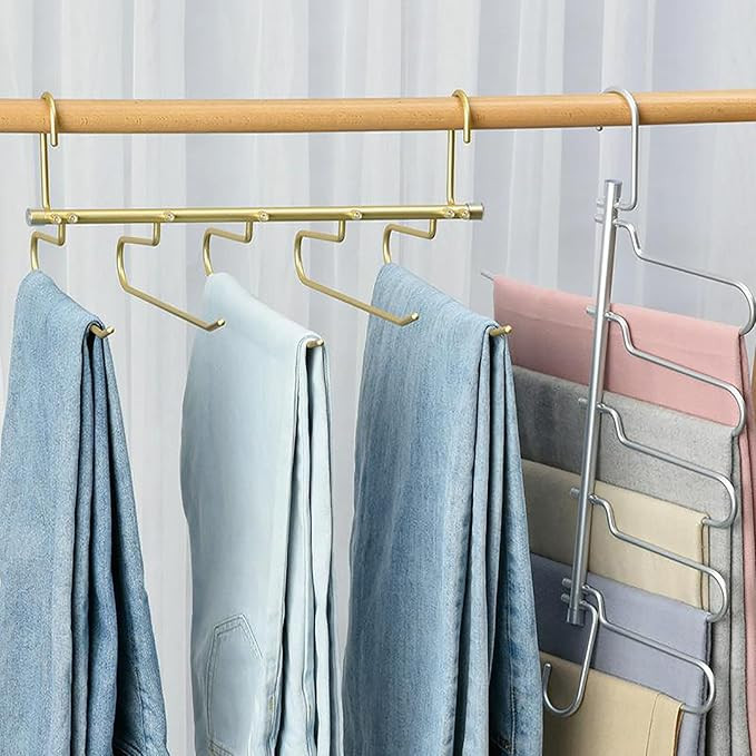 Gold Aluminum Alloy Magic Pants Hangers Space Saving Closet Hangers 5 Layers 4 Uses Multi Functio... | Amazon (US)