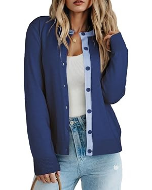 Dokotoo Women's Wool Button Down Lightweight Cardigans Long Sleeve Casual Crew Neck Soft Knit Car... | Amazon (US)