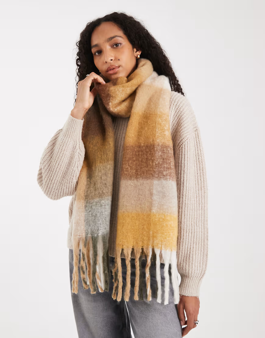 Glamorous plaid blanket scarf in yellow and brown | ASOS (Global)