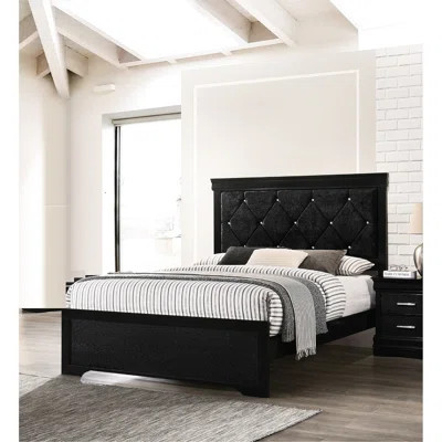 King Size Panel Bed With Upholstered Headboard And Appealing Button Tufting, Black Finish Stable Basis Element Component Marvelous Wood Structure | Wayfair North America